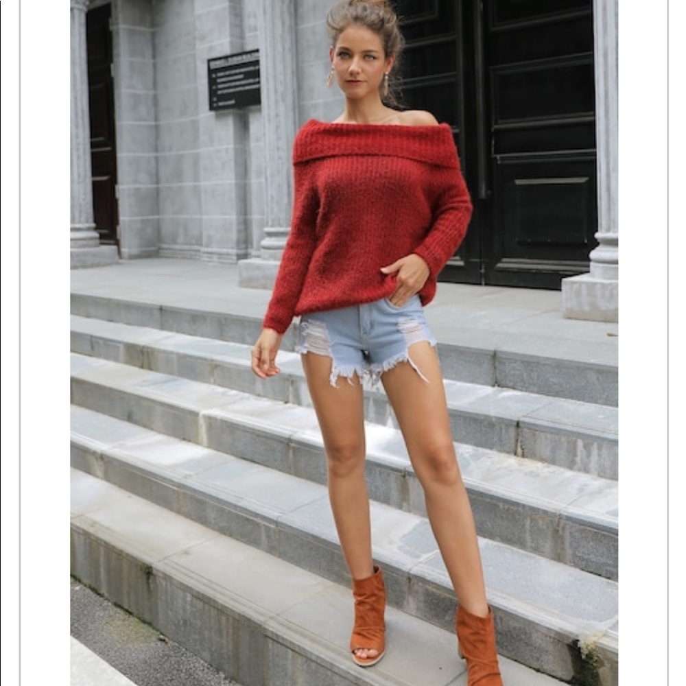 JUST IN‼️RED OFF SHOULDER - Sweater - Picture 6 of 7